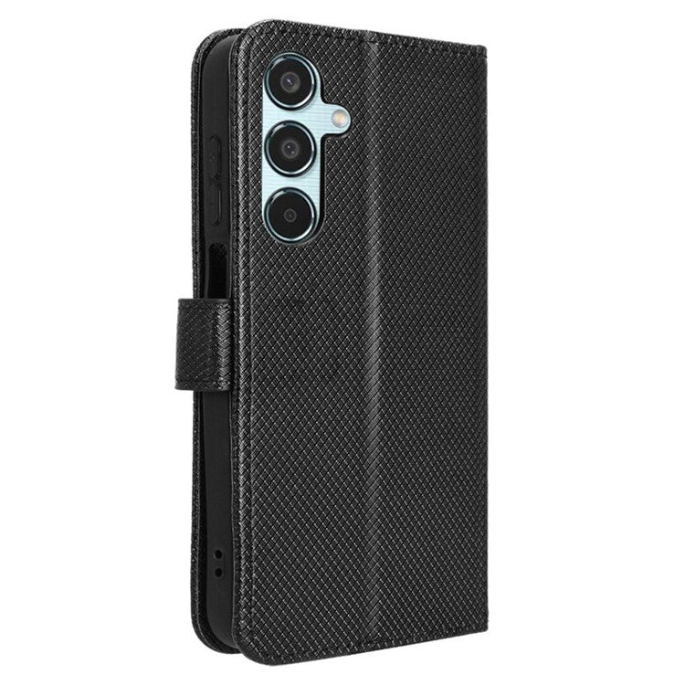 For Samsung Galaxy M35 5G Case Diamond Texture PU Leather Phone Cover - Black