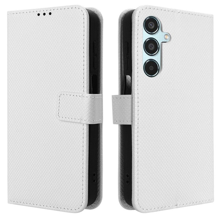 For Samsung Galaxy M35 5G Case Diamond Texture PU Leather Phone Cover - White