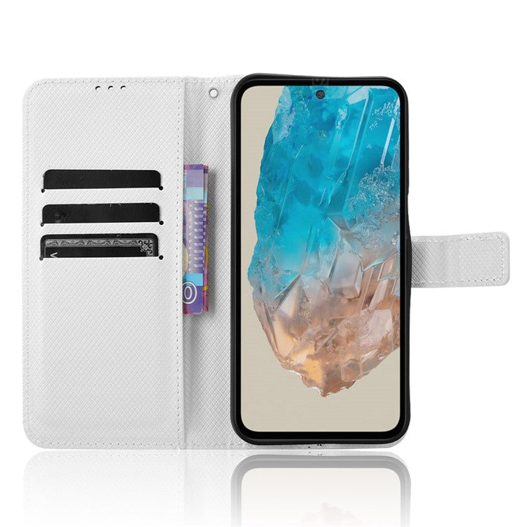 For Samsung Galaxy M35 5G Case Diamond Texture PU Leather Phone Cover - White