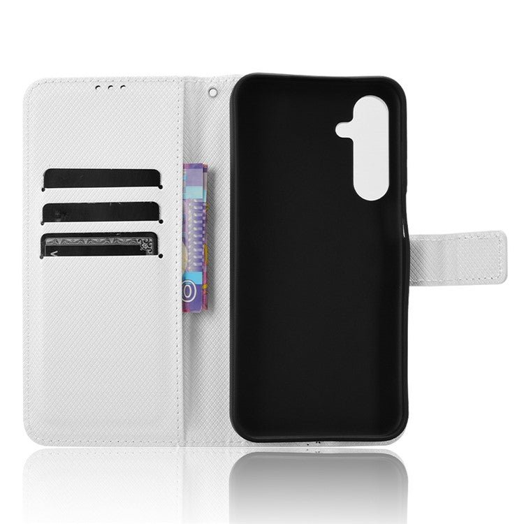 For Samsung Galaxy M35 5G Case Diamond Texture PU Leather Phone Cover - White