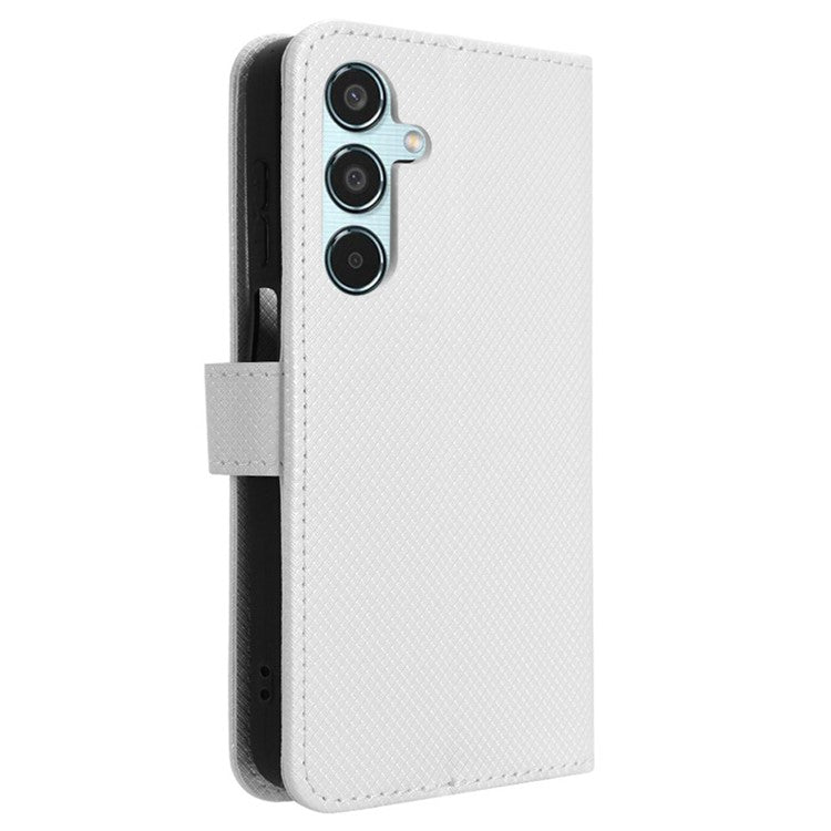 For Samsung Galaxy M35 5G Case Diamond Texture PU Leather Phone Cover - White