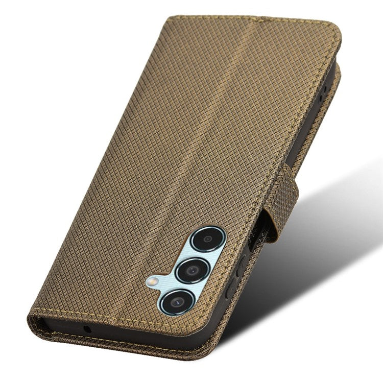 For Samsung Galaxy M35 5G Case Diamond Texture PU Leather Phone Cover - Brown