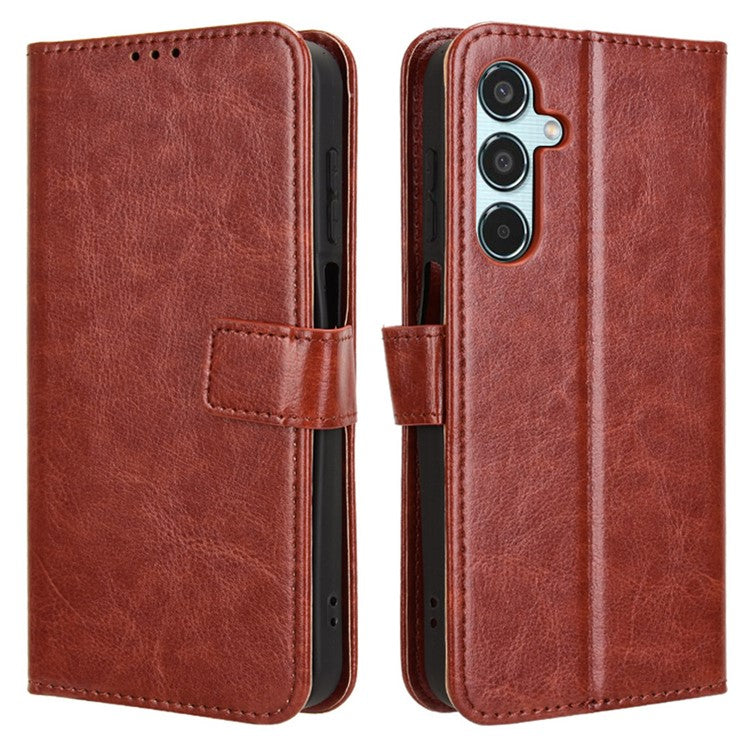 For Samsung Galaxy M35 5G Wallet Case Crazy Horse Texture Leather Stand Phone Cover - Brown
