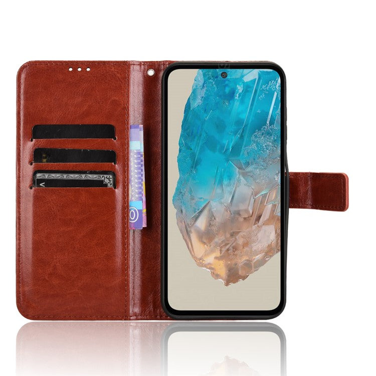 For Samsung Galaxy M35 5G Wallet Case Crazy Horse Texture Leather Stand Phone Cover - Brown
