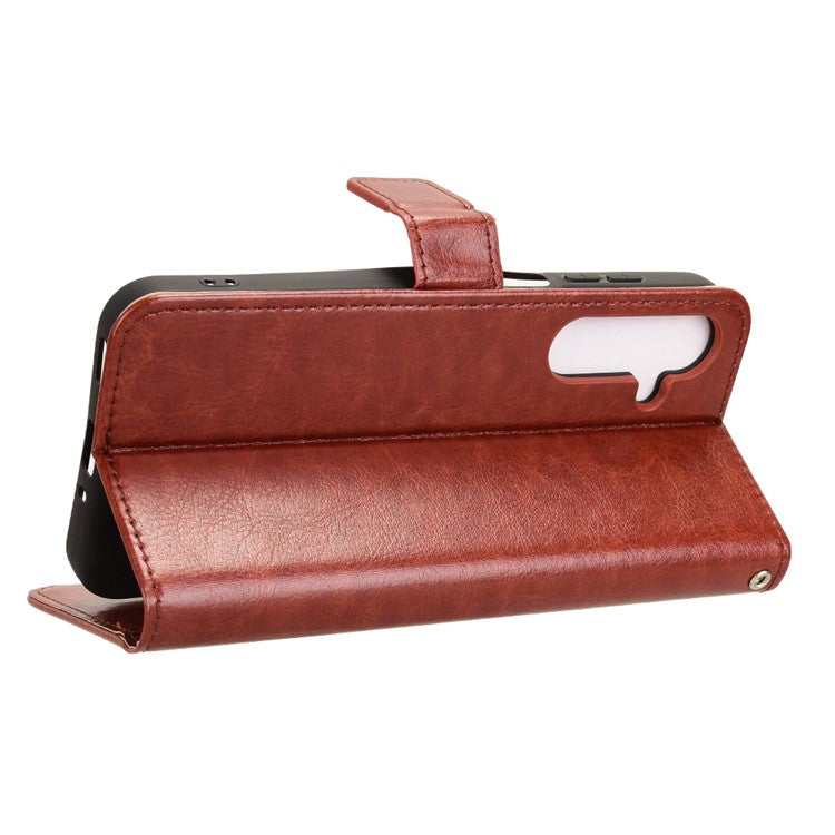 For Samsung Galaxy M35 5G Wallet Case Crazy Horse Texture Leather Stand Phone Cover - Brown