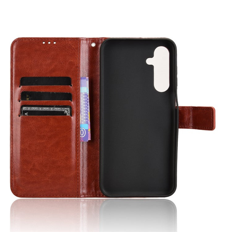 For Samsung Galaxy M35 5G Wallet Case Crazy Horse Texture Leather Stand Phone Cover - Brown