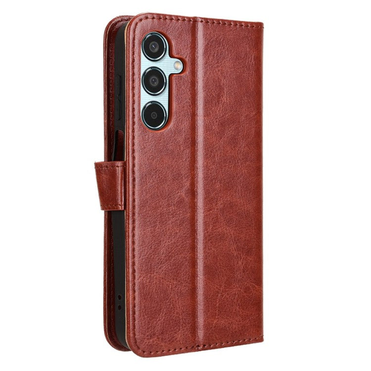 For Samsung Galaxy M35 5G Wallet Case Crazy Horse Texture Leather Stand Phone Cover - Brown