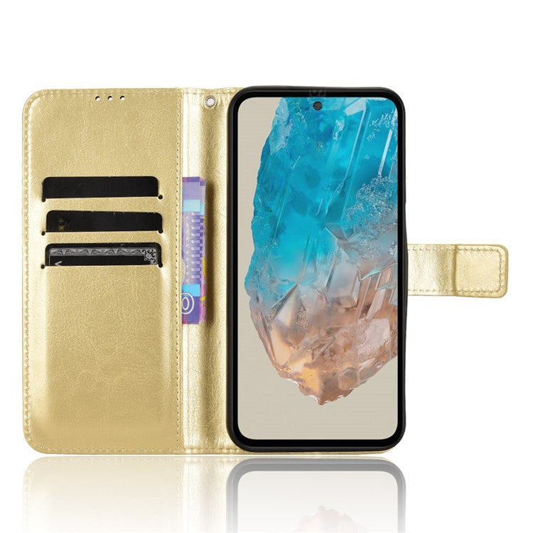 For Samsung Galaxy M35 5G Wallet Case Crazy Horse Texture Leather Stand Phone Cover - Gold
