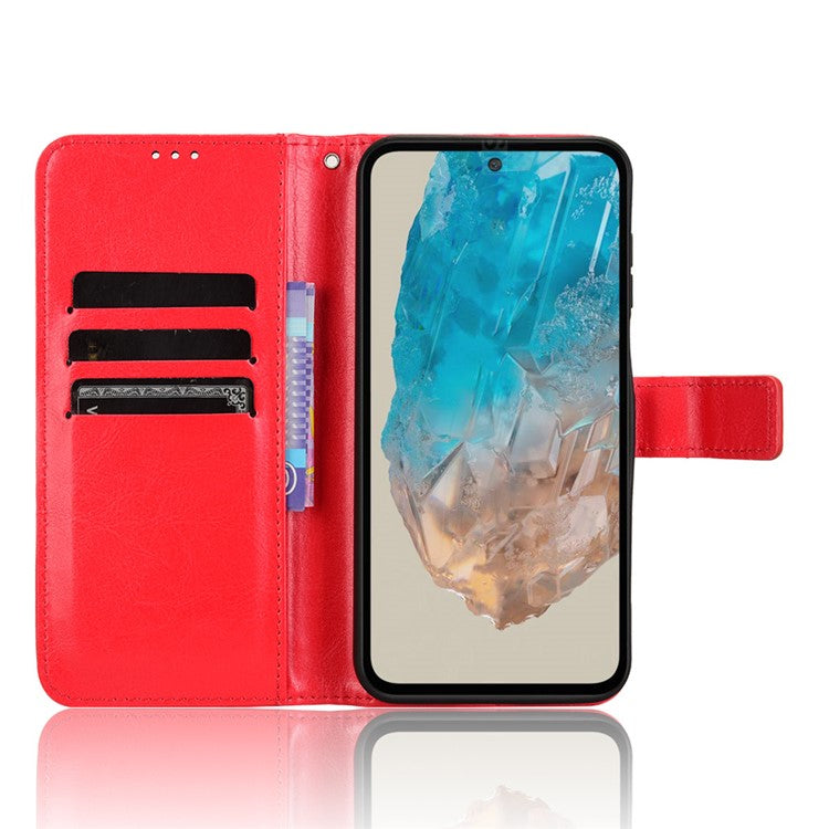 For Samsung Galaxy M35 5G Wallet Case Crazy Horse Texture Leather Stand Phone Cover - Red