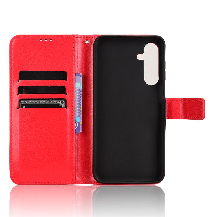 For Samsung Galaxy M35 5G Wallet Case Crazy Horse Texture Leather Stand Phone Cover - Red