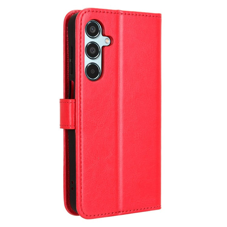 For Samsung Galaxy M35 5G Wallet Case Crazy Horse Texture Leather Stand Phone Cover - Red