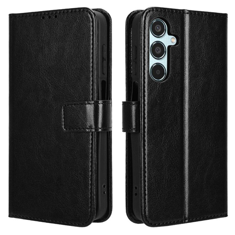 For Samsung Galaxy M35 5G Wallet Case Crazy Horse Texture Leather Stand Phone Cover - Black