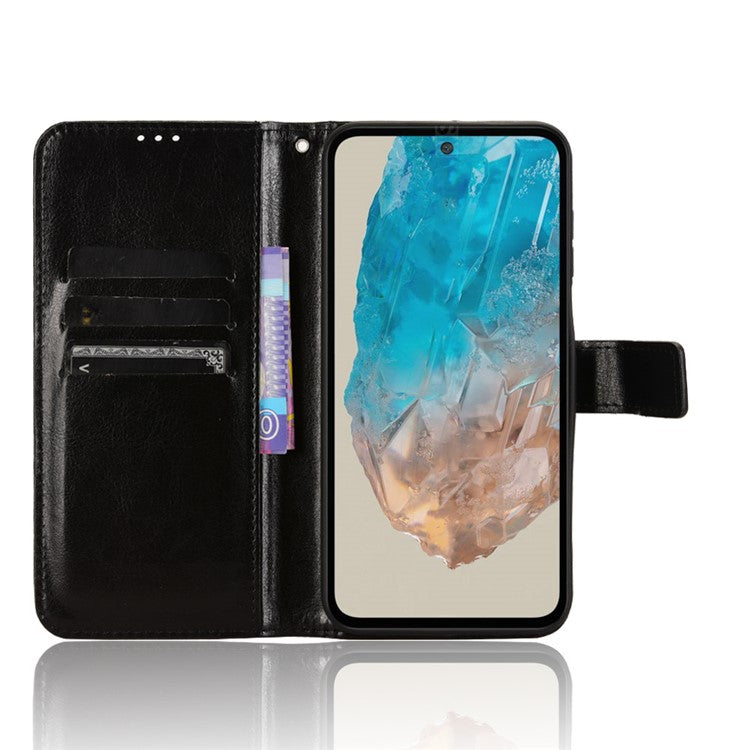 For Samsung Galaxy M35 5G Wallet Case Crazy Horse Texture Leather Stand Phone Cover - Black