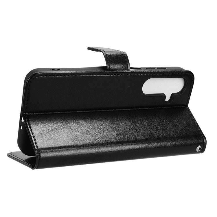 For Samsung Galaxy M35 5G Wallet Case Crazy Horse Texture Leather Stand Phone Cover - Black