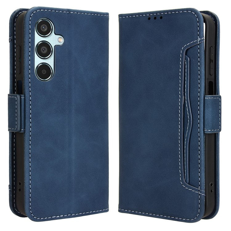 For Samsung Galaxy M35 5G Stand Case Multiple Card Slots Leather Wallet Phone Cover - Blue