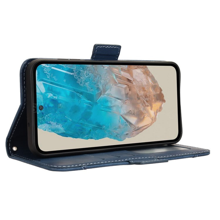 For Samsung Galaxy M35 5G Stand Case Multiple Card Slots Leather Wallet Phone Cover - Blue