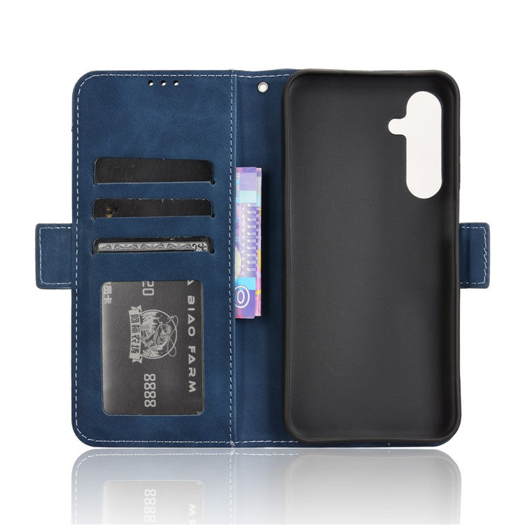 For Samsung Galaxy M35 5G Stand Case Multiple Card Slots Leather Wallet Phone Cover - Blue