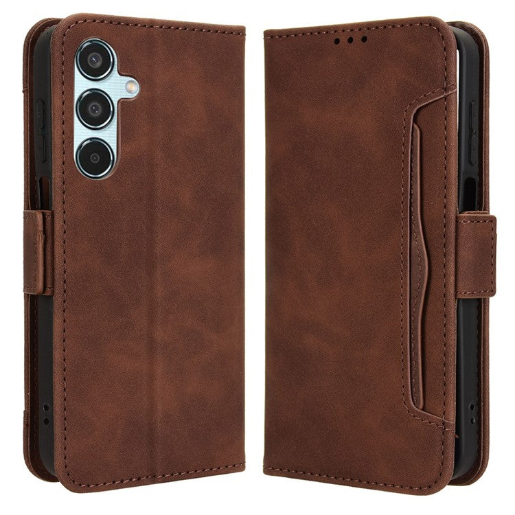 For Samsung Galaxy M35 5G Stand Case Multiple Card Slots Leather Wallet Phone Cover - Brown
