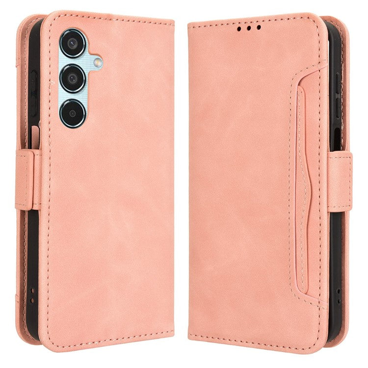 For Samsung Galaxy M35 5G Stand Case Multiple Card Slots Leather Wallet Phone Cover - Pink