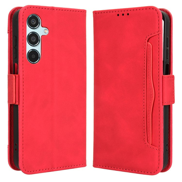 For Samsung Galaxy M35 5G Stand Case Multiple Card Slots Leather Wallet Phone Cover - Red
