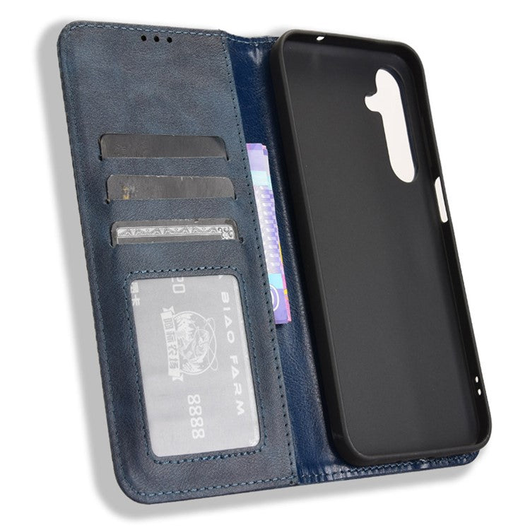 For Samsung Galaxy M35 5G Wallet Case Retro PU Leather Stand Phone Cover - Blue