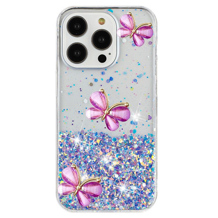 For iPhone 16 Pro Case Aesthetic Butterfly TPU Luminous Starry Phone Cover - Luminous Purple