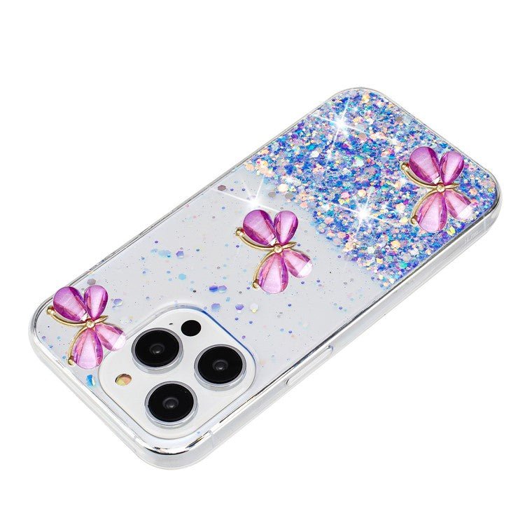 For iPhone 16 Pro Case Aesthetic Butterfly TPU Luminous Starry Phone Cover - Luminous Purple