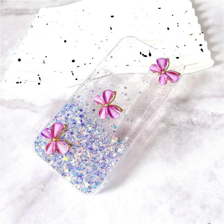 For iPhone 16 Pro Case Aesthetic Butterfly TPU Luminous Starry Phone Cover - Luminous Purple