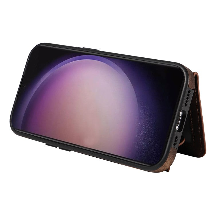 001 For Samsung Galaxy S24 Ultra Case Ring Holder Leather + TPU Anit-Fall Phone Cover - Brown