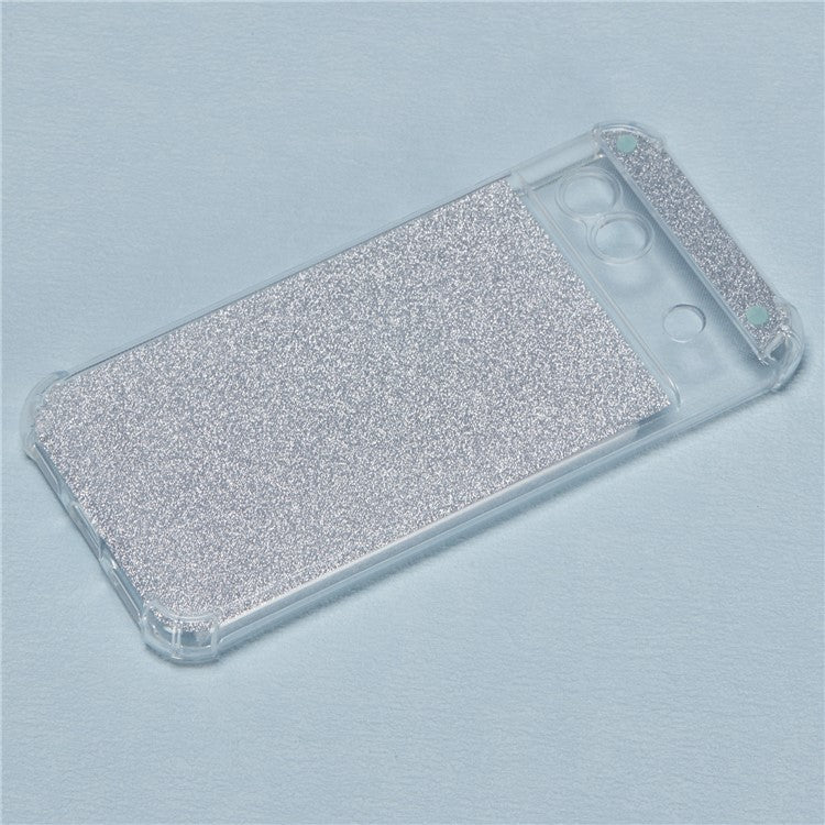 For Google Pixel 8a Case Reinforced Corners TPU Phone Cover with Card Paper - Glitter Silver