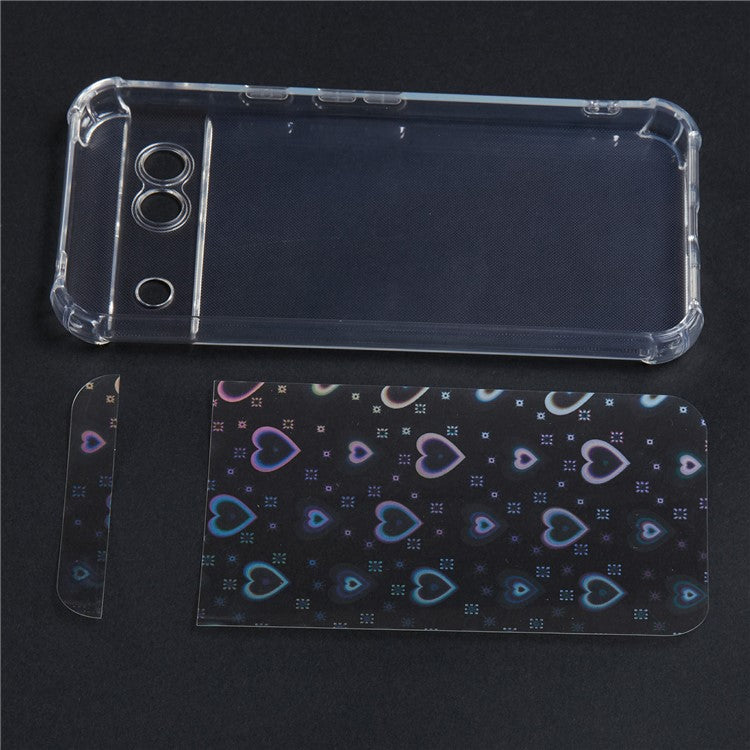 For Google Pixel 8a Case Reinforced Corners TPU Phone Cover with Card Paper - Love Heart