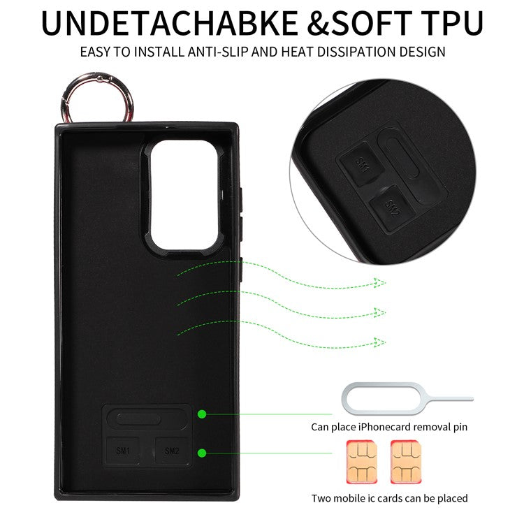 003 For Samsung Galaxy S23 Ultra Case Ring Buckle Card Holder Leather Phone Back Cover Litchi Texture - Sapphire