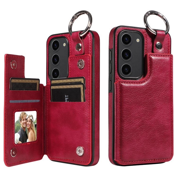 003 For Samsung Galaxy S23 Case Ring Buckle Anit-Fall Leather Phone Back Cover - Rose