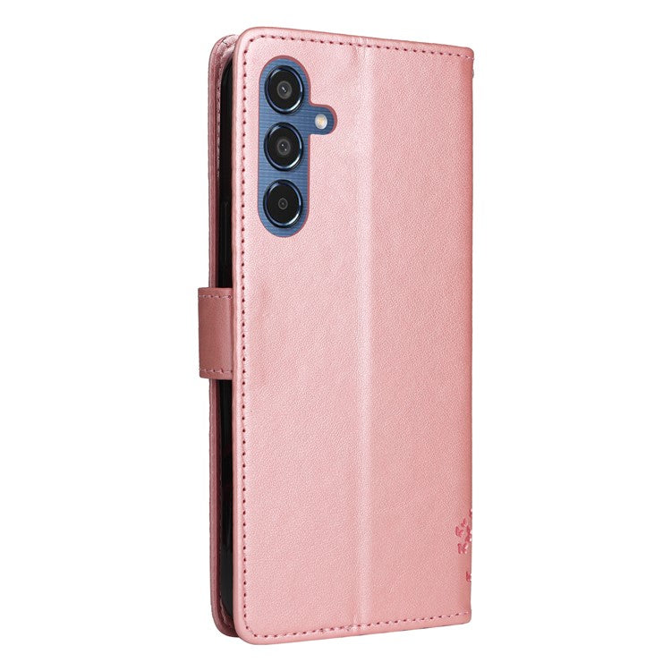 For Samsung Galaxy M35 5G Phone Case with Stand Cat Tree Pattern Leather Wallet Mobile Cover - Rose Gold