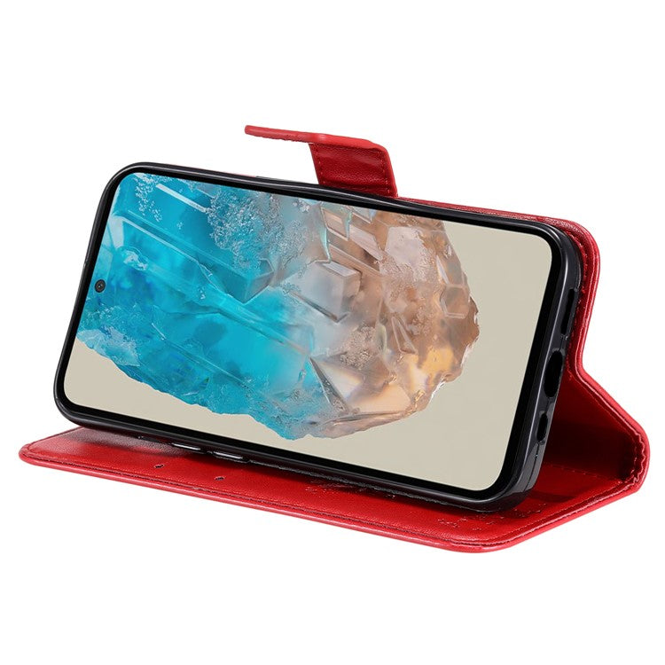 For Samsung Galaxy M35 5G Phone Case with Stand Cat Tree Pattern Leather Wallet Mobile Cover - Red