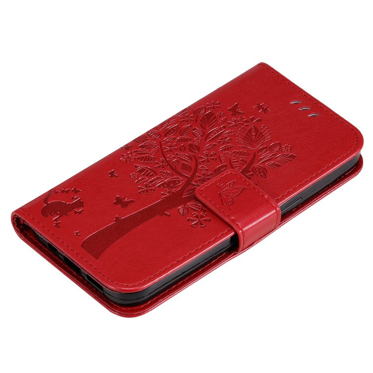 For Samsung Galaxy M35 5G Phone Case with Stand Cat Tree Pattern Leather Wallet Mobile Cover - Red