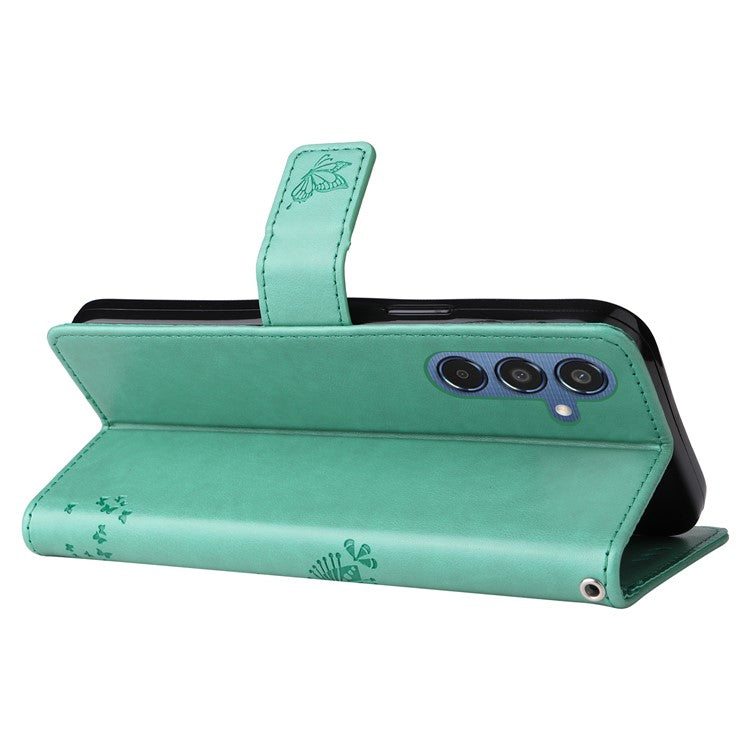 For Samsung Galaxy M35 5G Phone Case with Stand Cat Tree Pattern Leather Wallet Mobile Cover - Green
