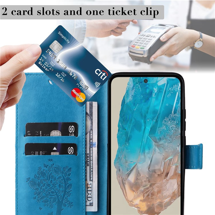 For Samsung Galaxy M35 5G Phone Case with Stand Cat Tree Pattern Leather Wallet Mobile Cover - Blue