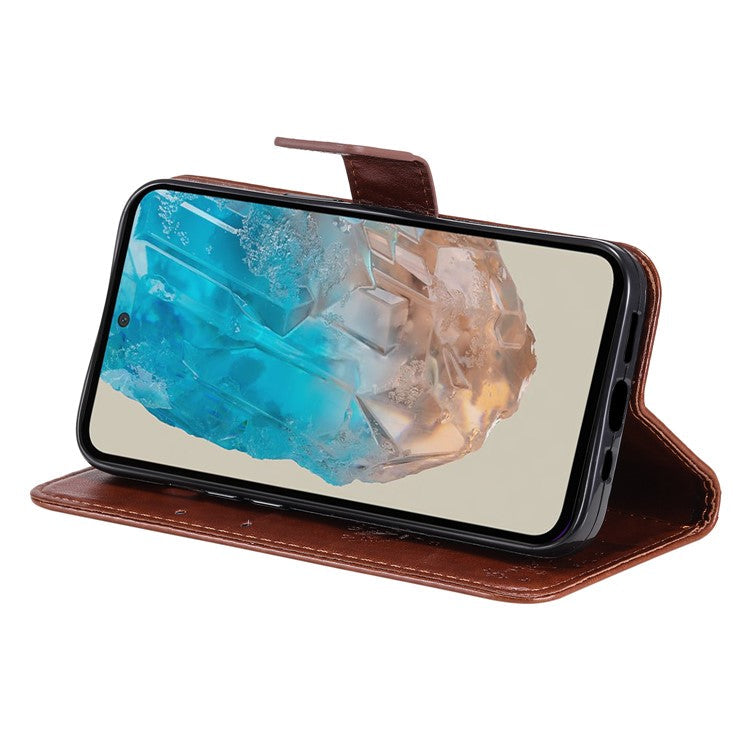 For Samsung Galaxy M35 5G Phone Case with Stand Cat Tree Pattern Leather Wallet Mobile Cover - Coffee