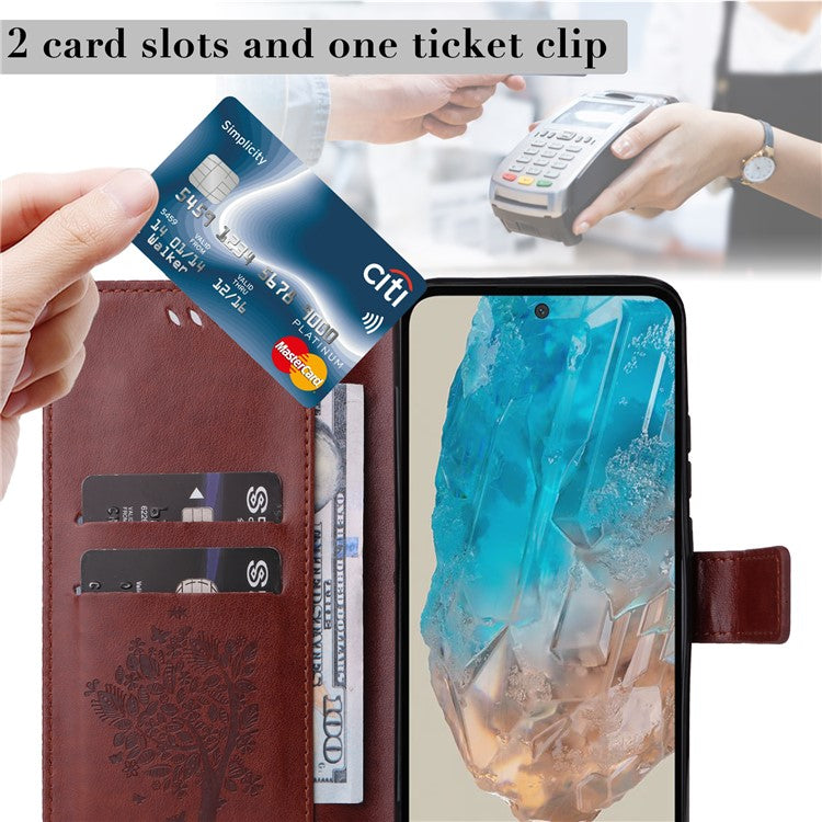 For Samsung Galaxy M35 5G Phone Case with Stand Cat Tree Pattern Leather Wallet Mobile Cover - Coffee