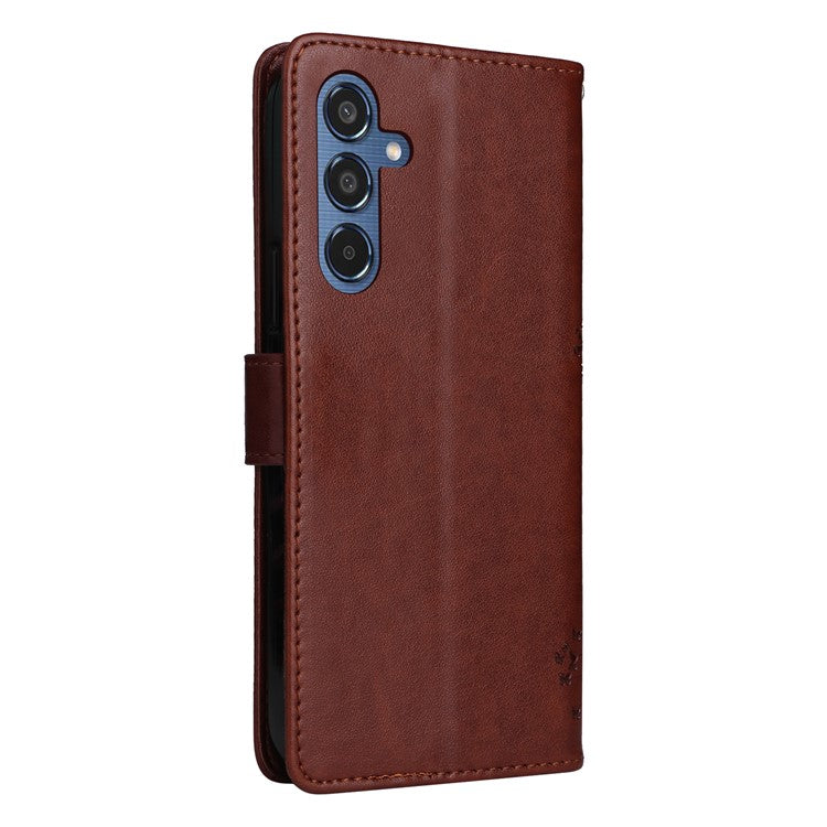 For Samsung Galaxy M35 5G Phone Case with Stand Cat Tree Pattern Leather Wallet Mobile Cover - Coffee