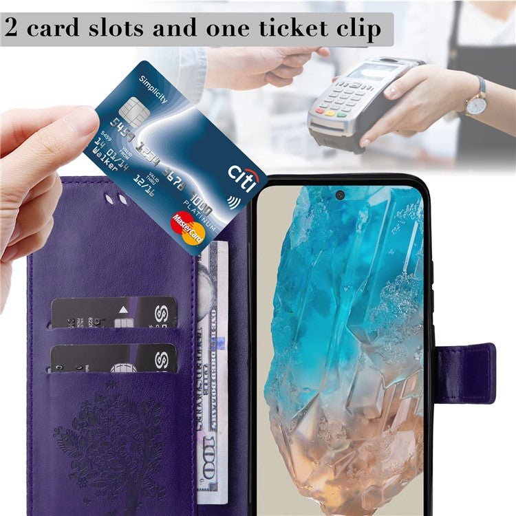 For Samsung Galaxy M35 5G Phone Case with Stand Cat Tree Pattern Leather Wallet Mobile Cover - Purple