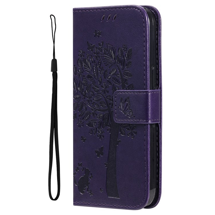For Samsung Galaxy M35 5G Phone Case with Stand Cat Tree Pattern Leather Wallet Mobile Cover - Purple