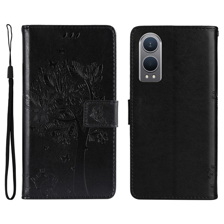 KT Imprinting Flower Series-3 For OnePlus Nord CE4 Lite 5G / Oppo K12x 5G (China) Case Wallet Leather Cat Tree Pattern Phone Cover - Black