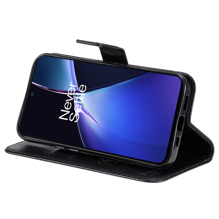 KT Imprinting Flower Series-3 For OnePlus Nord CE4 Lite 5G / Oppo K12x 5G (China) Case Wallet Leather Cat Tree Pattern Phone Cover - Black