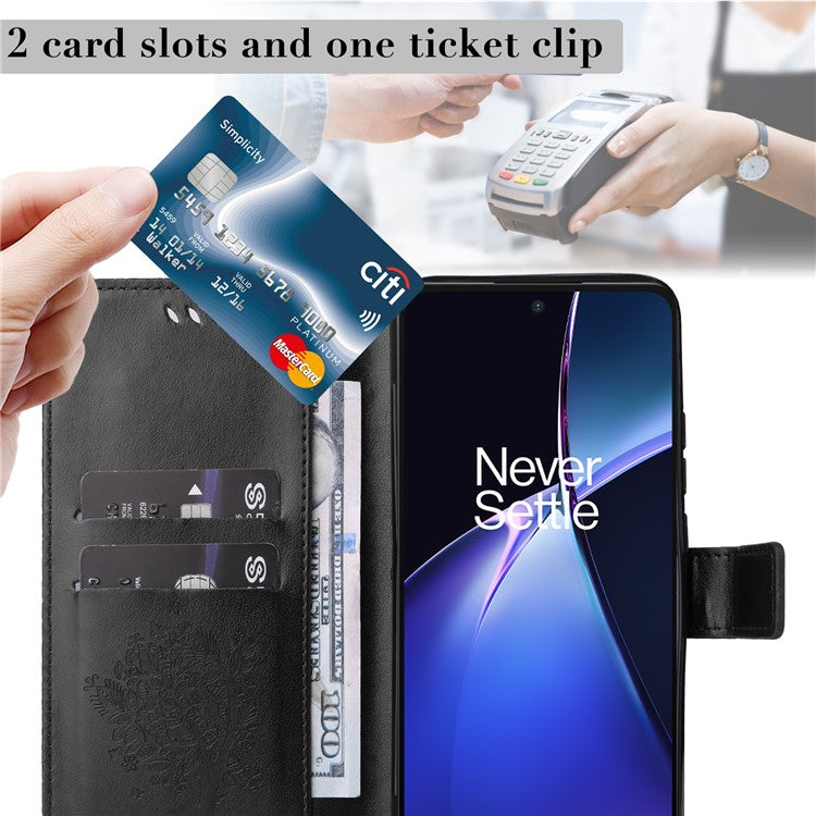 KT Imprinting Flower Series-3 For OnePlus Nord CE4 Lite 5G / Oppo K12x 5G (China) Case Wallet Leather Cat Tree Pattern Phone Cover - Black