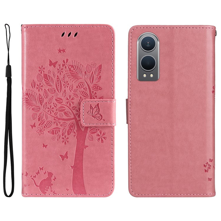 KT Imprinting Flower Series-3 For OnePlus Nord CE4 Lite 5G / Oppo K12x 5G (China) Case Wallet Leather Cat Tree Pattern Phone Cover - Pink