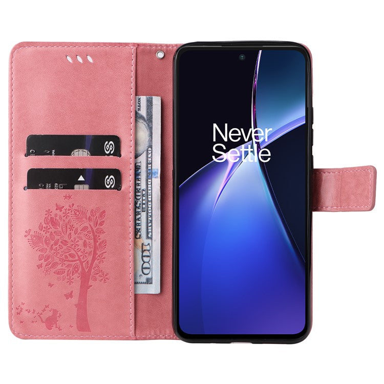 KT Imprinting Flower Series-3 For OnePlus Nord CE4 Lite 5G / Oppo K12x 5G (China) Case Wallet Leather Cat Tree Pattern Phone Cover - Pink
