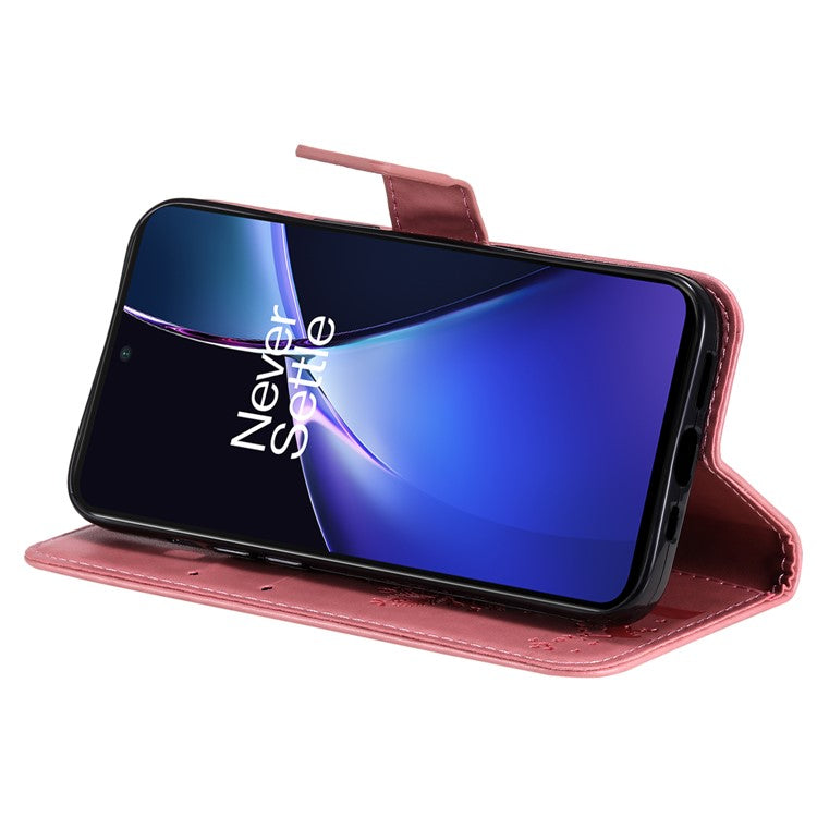 KT Imprinting Flower Series-3 For OnePlus Nord CE4 Lite 5G / Oppo K12x 5G (China) Case Wallet Leather Cat Tree Pattern Phone Cover - Pink