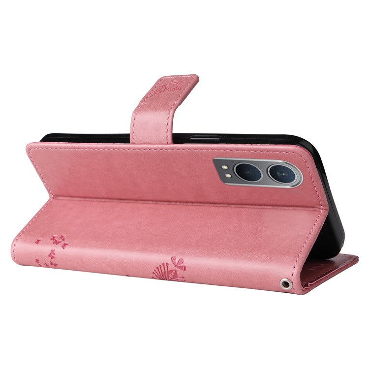 KT Imprinting Flower Series-3 For OnePlus Nord CE4 Lite 5G / Oppo K12x 5G (China) Case Wallet Leather Cat Tree Pattern Phone Cover - Pink